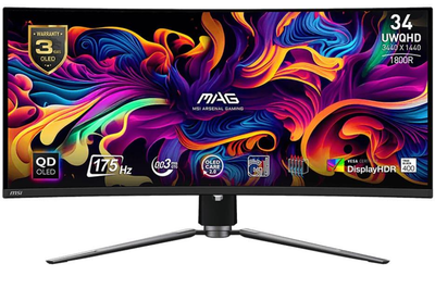 Монітор 34" MSI MAG 341CQP Curved QD-OLED UWQHD 175Hz (MAG 341CQP QD-OLED)