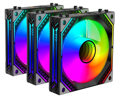 Корпусний вентилятор 2E GAMING Air Cool ACF120MB-ARGB, 3x120мм, 2000rpm, 4pin PWM +5VARGB, 20.5dBa, чорний