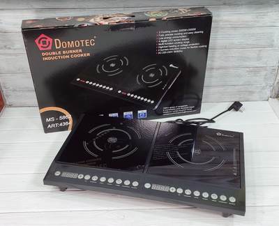 Настільна індукційна плита Domotec 4000 Вт на 2 конфорки склокерамічна (MS-5862)