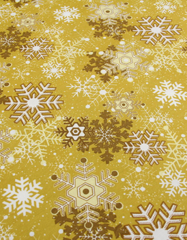 Скатерть новогодняя тефлоновая Delight Желтая со снежинками 100х140 см (Yellow_with_snow_Tablecloth_100x140)
