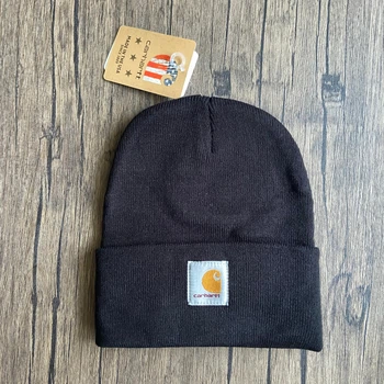 Шапка кархарт с логотипом Carhartt мужская и женская зимняя теплая черная