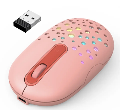 Компьютерная Беспроводная Аккумуляторная Бесшумная Мышь Seenda IWG-DDS01 2.4G Pink RGB подсветка