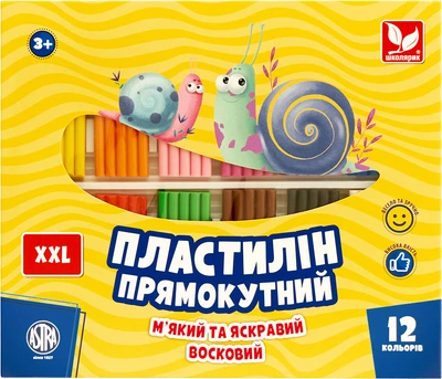 Пластилін прямокутний 12 кольорів Школярик (303117001-UA)