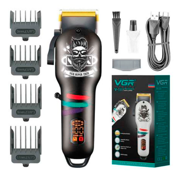 Аккумуляторная машинка для стрижки VGR V-699 , 4 насадки, LED дисплей, черная