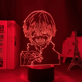 Светильник с 3D эффектом led лампа Токийский гуль Канэки Кэн из аниме Tokyo Ghoul ночник с пультом (100188.3)