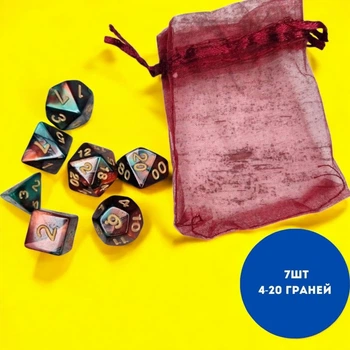 Кости игральные многогранные 7шт, 4-20 граней, дайсы, пластик Красный