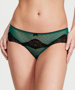 Трусики стрінги жіночі Victoria's Secret S Зелені із чорним ажурні