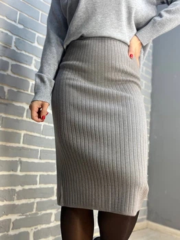 Спідниця жіноча My fashion 478 в'язка широкий рубчик розріз середня довжина 44-48 сіра