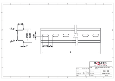 DIN-рейка Delock 25" 35 x 15 мм Сталь (4043619661985)