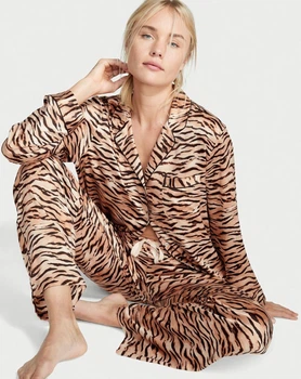 Піжама Сатинова Victoria's Secret Satin Long Pajama Set розмір S тигрова