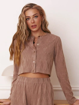 Кофта женская пижамная из трикотажа Ангора свободного кроя с открытой горловиной Seventeen S-M Коричневая 2238.6225