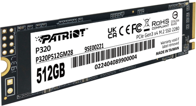 Dysk SSD Patriot P320 512GB M.2 2280 PCIe Gen 3.0 x4 NVMe TLC (P320P512GM28)