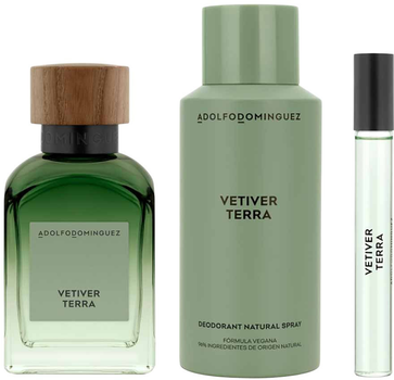 Zestaw męski Adolfo Dominguez Vetiver Terra Woda perfumowana 120 ml + Dezodorant 150 ml + Miniaturka Woda perfumowana 10 ml (8410190636644)