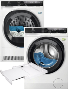 Пральна машина повногабаритна Electrolux PerfectCare 900 EW9F5482WCU + Сушильний автомат Electrolux EW8D595MUC + З'єднувальна планка Electrolux E1WYHSK1 (комплект)