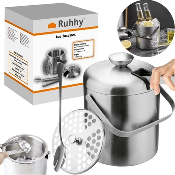 Ведро для льда с ложкой и щипцами Ruhhy 1.3 л, 20 х 14.5 см (21159)