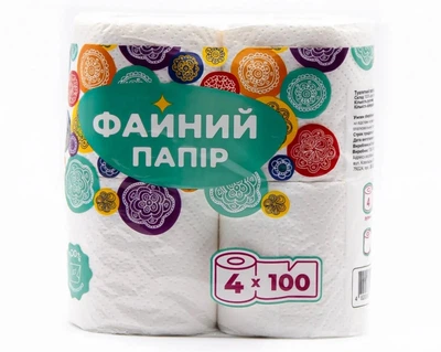 Папір туалетний Файний папір 2-х шаровий 4 шт