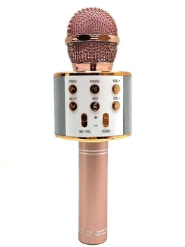 Мікрофон бездротової караоке bluetooth USB колонка Рожевий Home WS858
