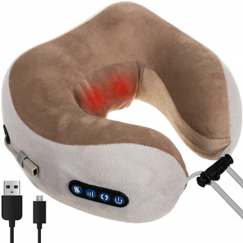 Массажная подушка для шеи Soulima 19554 — Массажер-рогалик с эффектом памяти Memory Foam, USB-зарядка, подогрев