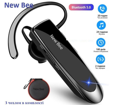 Блютуз гарнитура New Bee , long life battery Black NB-B41-RU-BK-Bag