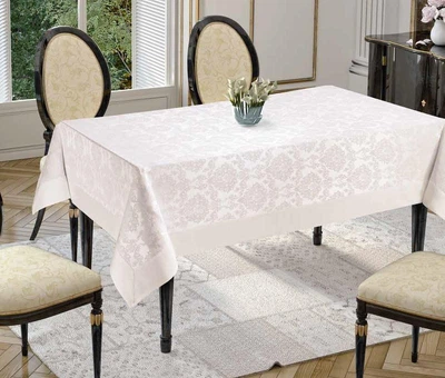 Скатертина Tropik Home серія NEOCOTTON розміром 160*220 см з бавовни та поліестеру однотонна кремового кольору