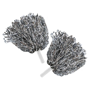 Помпоны нитевидные блестящие для чирлидинга и танцев с ручками Zelart Pom-Poms C-0828 цвет серебряный