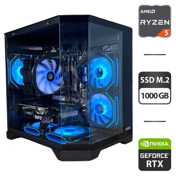 Сборка под заказ: компьютер Qube Crystal ARGB Black Tower / AMD Ryzen 5 5600 (6 (12) ядер по 3.5 - 4.4 GHz) / 32 GB DDR4 / 1000 GB SSD M.2 / nVidia GeForce RTX 3070, 8 GB GDDR6, 256-bit / 650W б/у