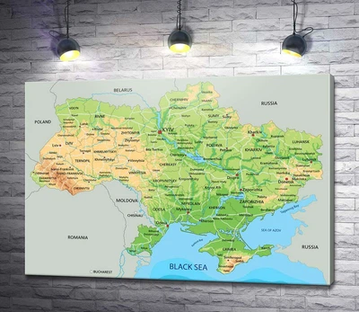 Картина Загальна фізична карта України 60x42 см Модуль №1 (003798)