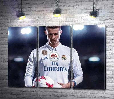 Модульная картина Фигура Криштиану Роналду (Cristiano Ronaldo) на постере к игре "FIFA 18" 60x43 см Модуль №2 (003600)