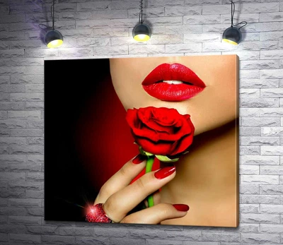 Картина ArtPoster Розкіш червоного на губах, пальцях та троянді 50x46 см Модуль №1 (000873)