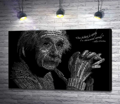 Картина Портрет Альберта Ейнштейна (Albert Einstein) із сотні наукових термінів 60x38 см Модуль №1 (000841)