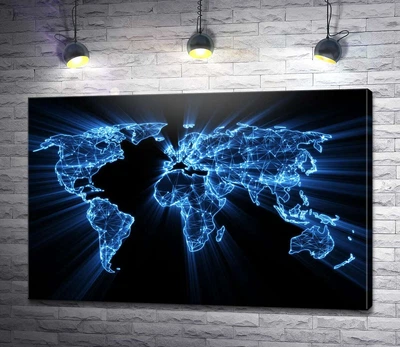Картина Карта мира в неоновом стиле 60x40 см Модуль №1 (004460)