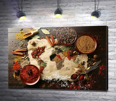 Картина Карта мира из колоритных специй 130x87 см Модуль №1 (005042)