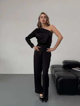 Жіночий шовковий боді на одне плече Uaclothes 42-44 Чорний (like30322-105301349)