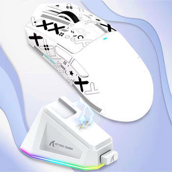 Игровая Мышка Беспроводная Attack Shark X11 22000 DPI PAW3311 с зарядной догстанцией RGB подсветкой Универсальная Белая