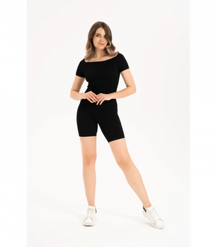 Бесшовная женская футболка в рубчик с коротким рукавом Formeasy - Formeasy - 9009 - M/L - Siyah/Nero