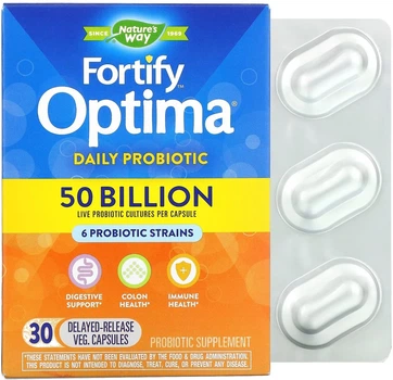 Пробіотик Nature's Way щоденного застосування з відстроченим вивільненням 50 млрд КУО Fortify Optima Daily Probiotic 50 Billion 30 вегетаріанських капсул