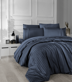 Комплект постельного белья Deluxe Satin Dark Series First Choice - First Choice - DLX-52 NEW TREND DENİM - Евро - Темно-синий