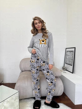 Жіноча піжама тепла COSY з начісом M Baby Leo сіра KMW11