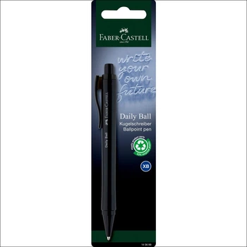 Кулькова ручка Faber-Castell Daily Ball XB Black у блістері, корпус чорний, стрижень синій 1,0 мм