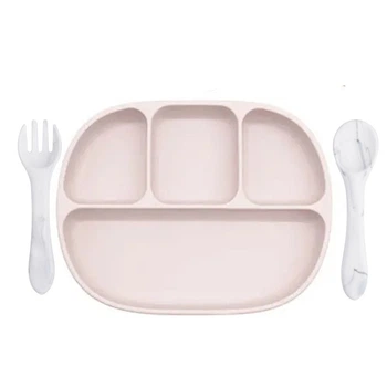 Набір силіконового посуду 2Life чотирьох-секційна тарілка D1 і ложка виделка Y1