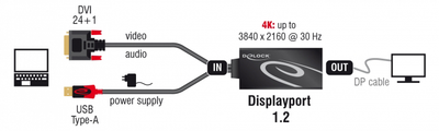 Адаптер Delock DVI - DisplayPort 1.2 30 cm Black (4043619631896)