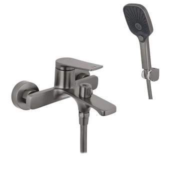 Смеситель для ванны Kroner KRP Makon - GRP060 с душевым гарнитуром, графит