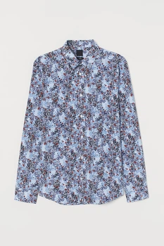 Рубашка H&M XS голубой цветы 2208781758