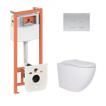 Готовое решение Qtap для ванной комнаты: подвесной унитаз Robin Ultra Quiet 520x365x365 + комплект инсталляции Nest 4 в 1 (круглая клавиша Satin)
