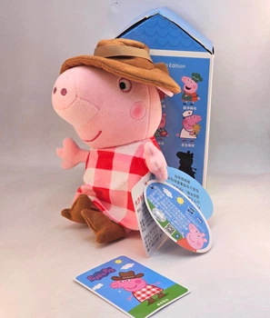 Плюшевая игрушка Свинка Пеппа Ковбой в шляпе 20 см Peppa из семьи Пеппа Голограмма в коробке Розовая