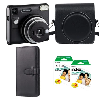 Подарунковий набір камера миттєвого друку Fujifilm Instax Square SQ40/ Чохол чорний / Фотоальбом чорний (80 фото) / Фотопапір (40 знімків)