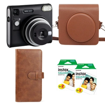 Подарунковий набір камера миттєвого друку Fujifilm Instax Square SQ40/ Чохол коричневий/ Фотоальбом коричневий (80 фото) / Фотопапір (40 знімків)