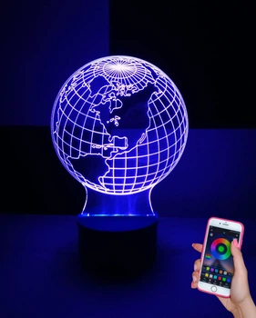 3d-светильник Глобус, 3д-ночник, несколько подсветок (на bluetooth), подарок для туриста