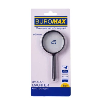 Лупа, 5-кратная, диаметр 50 мм, пластик, черная BM.4301 BUROMAX (6295)