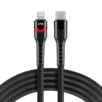 Кабель USB-C to Apple Lightning everActive CBB-1CIR 1m, USB 2.0, PD 27W, Black в оплетке с RGB подсветкой